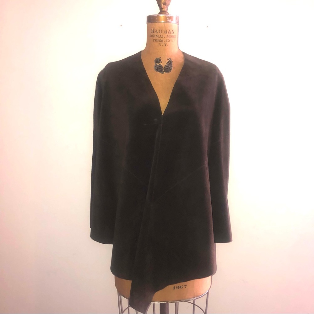 Theory] Dark Chocolate Leather Cape Poncho Jacket - Picture 3 of 9